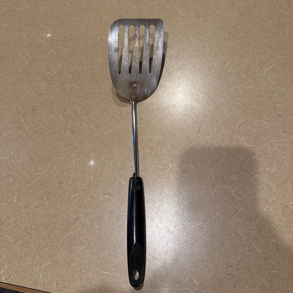 Vtg ECKO Slotted Angled Chrome Plated Spatula Turner Utensil USA Black Handle